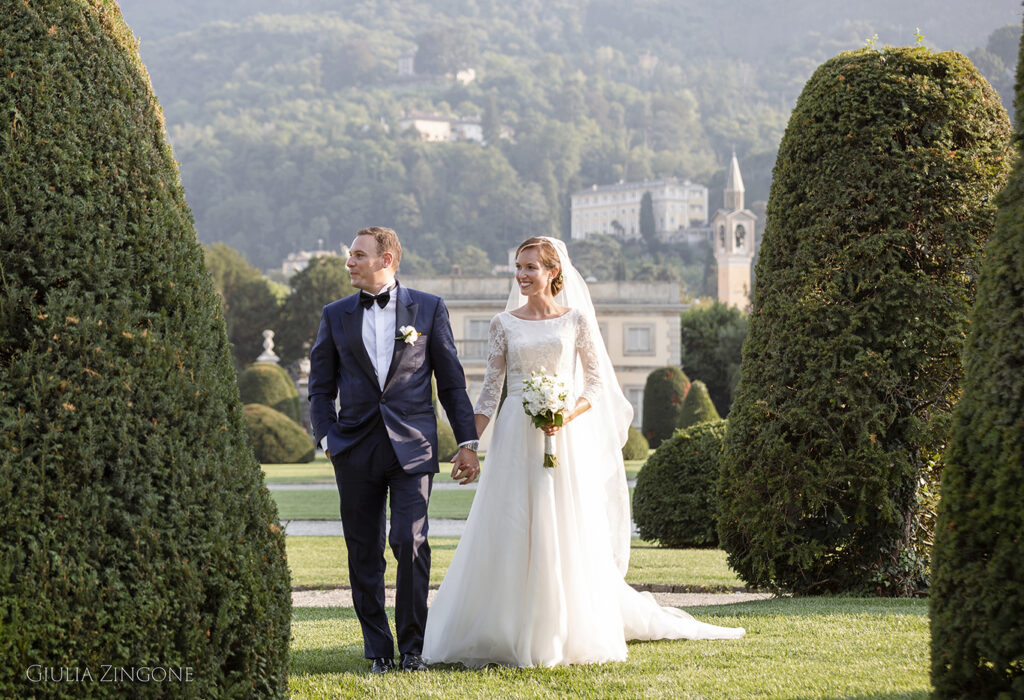 this is a picture of the bride and groom portraits by villa del grumello wedding photographer at lake como giulia zingone