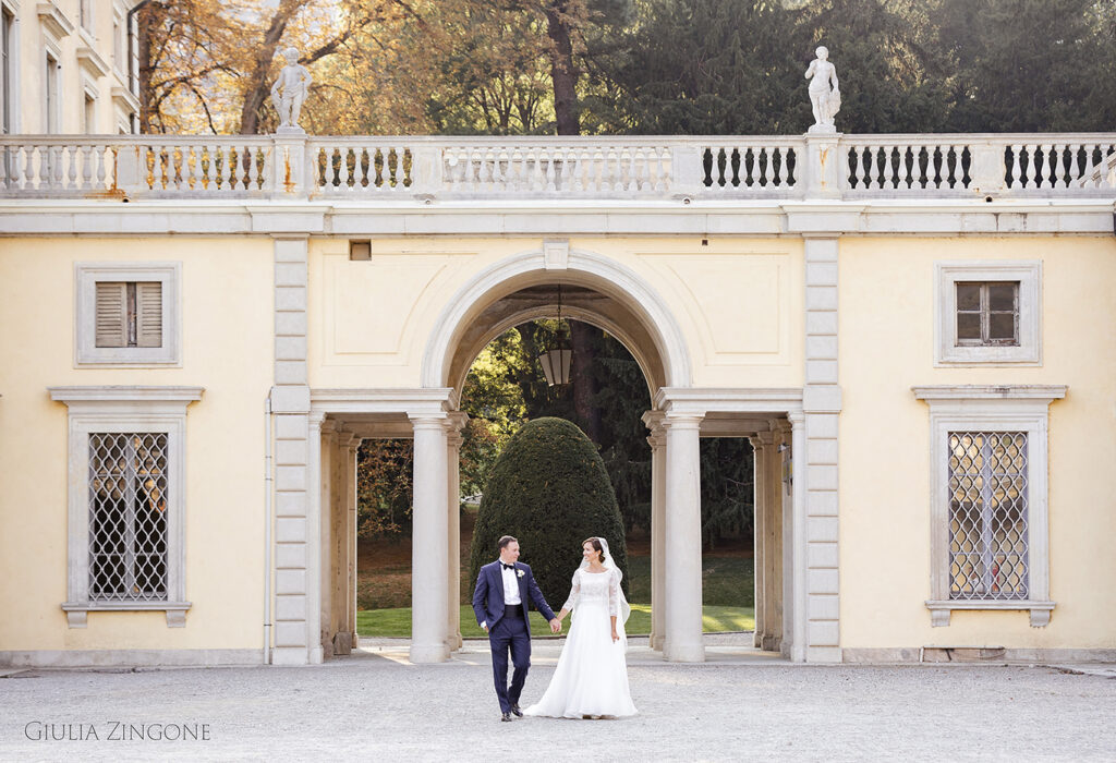 this is a picture of the bride and groom portraits by villa del grumello wedding photographer at lake como giulia zingone