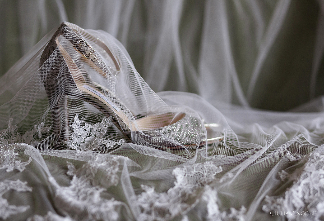 this is a picture of jimmy choo bridal shoes by spessa castle wedding photographer giulia zingone