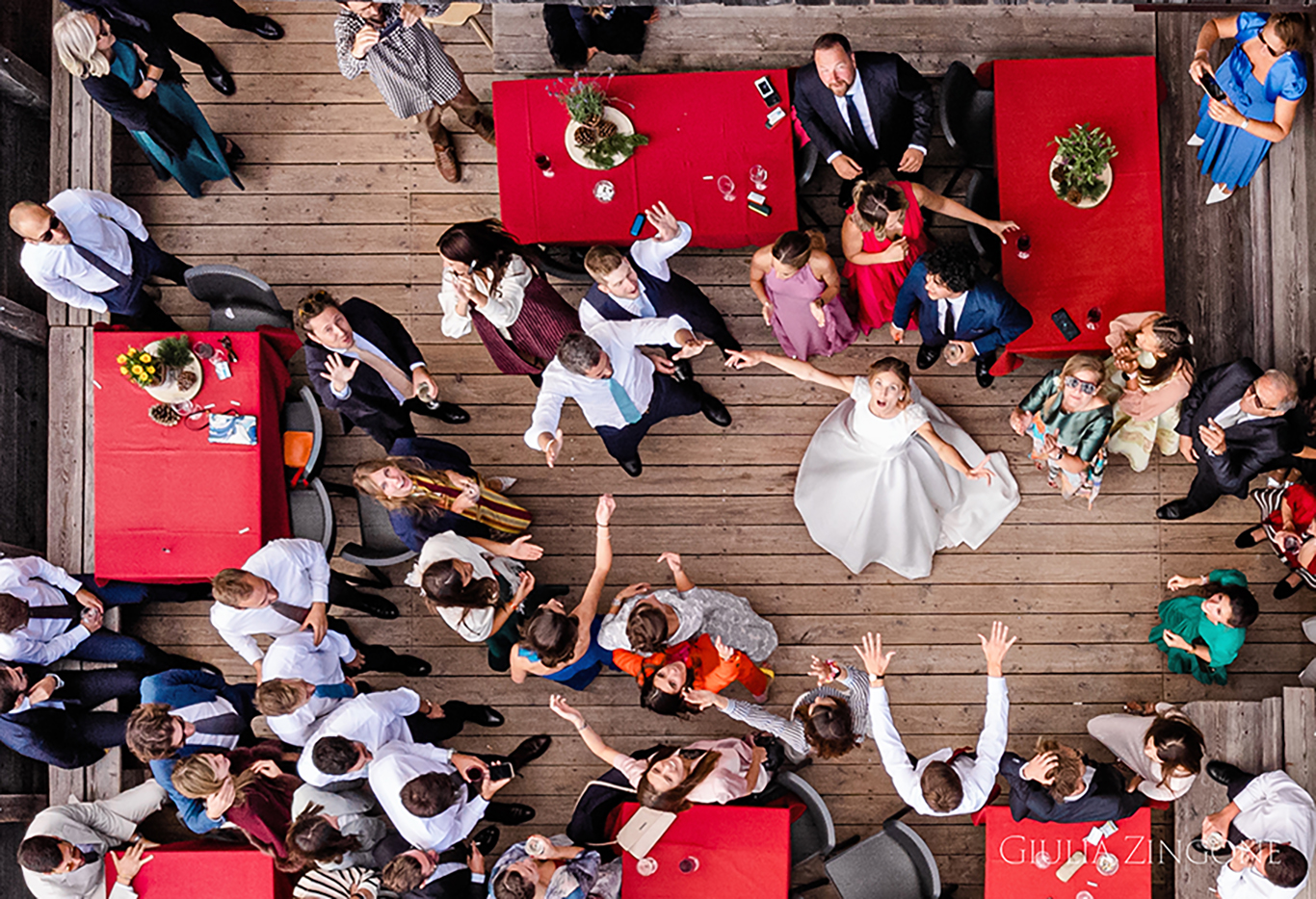 this is a drone picture of rifugio averau in the dolomites mountains by cortina wedding photographer giulia zingone